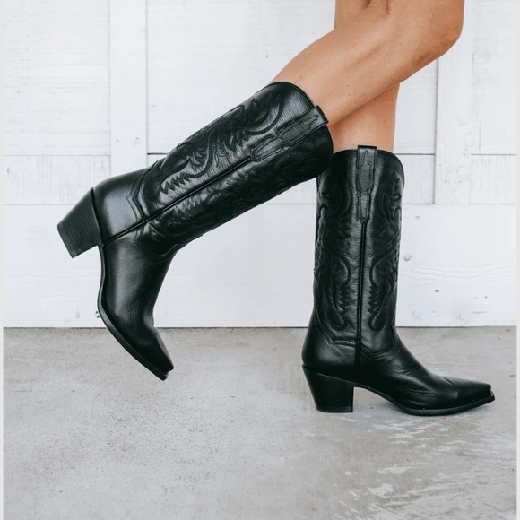 Dan Post Black Leather Ladies Western Cowboy Boots Size 7 - Picture 1 of 8
